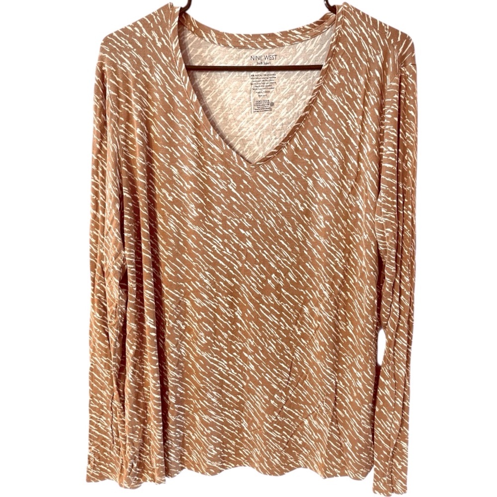 Nine West Soft Spun Pattern Print Light Brown95%Rayon/5% Spandex Longsleeve XL